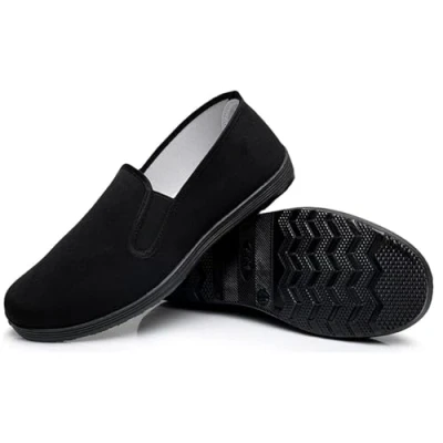 Image de Chaussures Kung Fu Canvas Tai Chi Wushu Gongfu en Toile pour Arts Martiaux Chinois Traditionnels Pantoufles Unisexe Flexibles, Noir , 42 EU