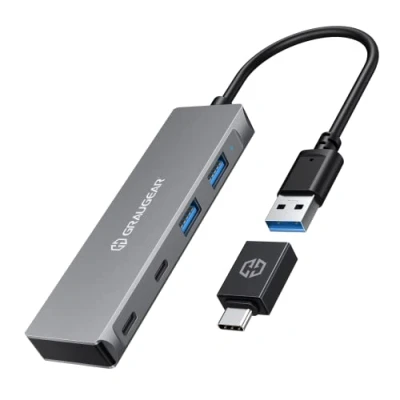 Image de GRAUGEAR HUB USB 3.0 4 Ports 2X C A Aluminium Longueur du câble : 20 cm Adaptateur Type 5 Gbit/s G HUB2A2C AC, 18042