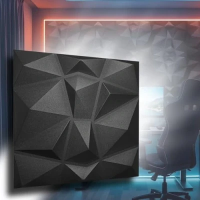 Image de Eurodeco panneaux 3D 50cm x polystyrène XPS PSE, muraux &amp; de plafond, décors modèle diamant 2m² 8 pièces Noir