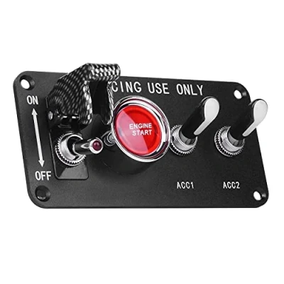 Image de Jtron Panneau de commutation voiture 12 V 20 A 4 en 1 Interrupteur à bascule marche/arrêt 3 positions Pour moteur d&#039;allumage LED rouge/bleue