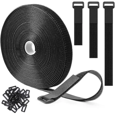 Image de Trilancer Sangles Réutilisables en Scratch 10m x 2.5cm, Attaches de Câble Ajustables avec 50 Boucles, Sangle à Crochet Découpable la Longueur, pour Gestion des Câbles et Rangement, Noire
