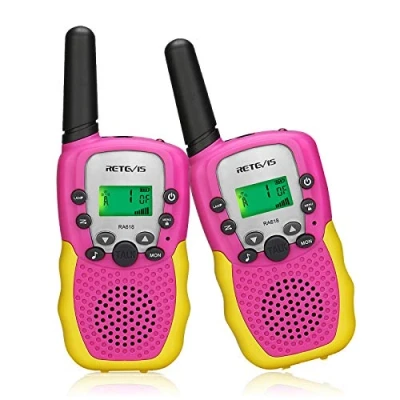 Image de Retevis RA618 Talkie Walkie Enfant, Cadeaux 6 12 Ans Filles et Garçons, Longue Portée 8 Canaux VOX Lampe de Poche 10 Tonalités d&#039;Appel pour Enfants Randonnée (Rose, 1 Paire)