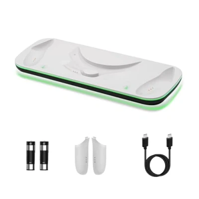 Image de Mcbazel VR Manette Station de Charge pour Quest 3, avec Lumière LED 3,Support 2 Batteries Rechargeables 600 mAh et Câble Type C Blanc