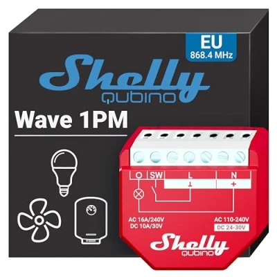 Image de Shelly Wave 1PM Relais Interrupteur Z avec Compteur de consommation, 1 Canal 16A, Éclairage connecté, Hub requis, Longue portée sans Fil