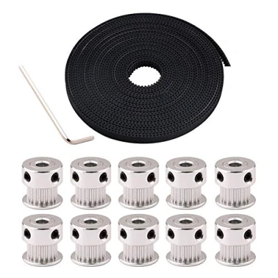 Image de FULARR® 5m Professionnel 3D Imprimante GT2 Distribution Courroie, 2mm Pas 6mm Caoutchouc Crantée avec 10Pcs 5mm 20T Courroie Poulie et Allen Clé