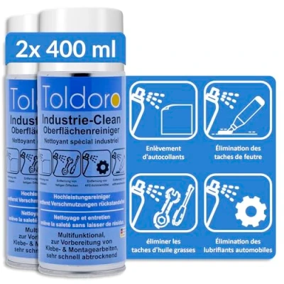 Image de Toldoro nettoyant industriel, dissolvant d&#039;étiquettes, pour machine, de résidus colle, spray dégraissant (2 x 400 ml)