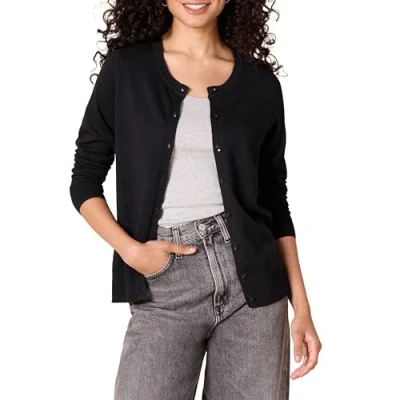 Image de Amazon Essentials Gilet Col Rond Léger (Grandes Tailles Disponibles) Femme, Noir, 4XL Grande taille