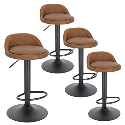 Image de EUGAD Tabouret de Bar Lot 4 Chaise en Similicuir Comptoir Pivotant Hauteur Réglable, avec Dossier et Repose Pieds du Siège 61 82cm Brun 0914BY