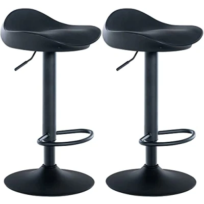 Image de CLP Lot De 2 Tabourets Bar Alisson avec Coque Plastique I Revêtement en Similicuir Pied Repose Pieds Métal Réglable Pivotant, Couleur:Noir