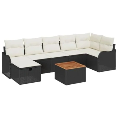 Image de VidaXL Ensemble de 8 Canapés Jardin avec Coussins Rattan Poly Noir 3359918