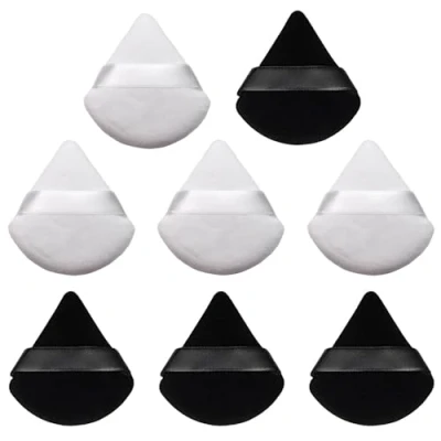 Image de AQSQWQ Houpette Maquillage, 8 Pièces Houppettes à Poudre Triangle, Bouffées de Réutilisable pour Femme Filles(4Blanc+4Noir)