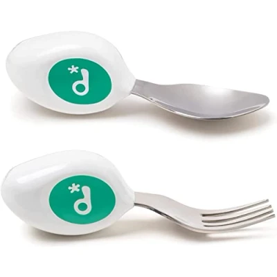 Image de Ensemble 2 pièces cuillère, fourchette doddl Apprenez à utiliser les couverts pour tout petit en quelques minutes, ustensiles 1 an et plus, accessoires de sevrage, Aqua