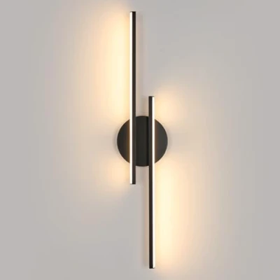 Image de Comely Applique Murale Intérieure LED, 24W Noir Lampe Moderne Lignes Simples Design, 3000K Lumière Chaude Luminaire Mural Interieur en Acrylique pour Chambre, Salon, Couloir, Escalier
