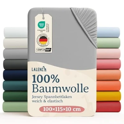 Image de Laleni Draps Housses 100x115 cm en Jersey Drap Housse Bebe Hexagonal certifié Oeko TEX Berceau 100% Coton lit Parapluie Matelas et Linge de Gris