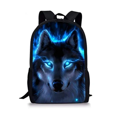 Image de Binienty Sac à dos d&#039;école léger et décontracté pour enfants, garçons, filles, adolescents, idéal ordinateur portable, Blue Wolf., taille unique