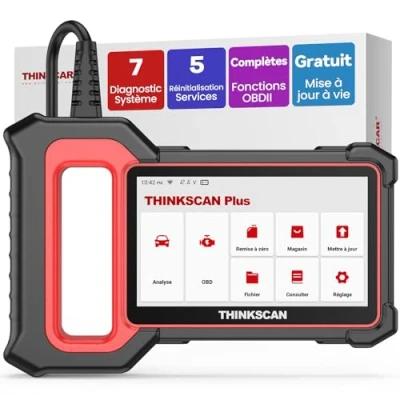 Image de Thinkcar Valise Diagnostic Auto, ThinkScan Plus S7 OBD2 Français avec Moteur/TCM/ABS/SRS/BCM/AC/IC, 28 Services de Réinitialisation (Choisissez en 5 Gratuitement), Mise à Jour Gratuite