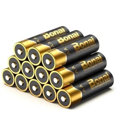 Image de BONAI Pile Rechargeables AA Ni MH, Top en Plaqué Or, Piles Rechargeable 1,2V 2800mWh Haute Capacité avec 1500 Cycle, Faible Autodécharge, Batterie Préchargée 12PCS