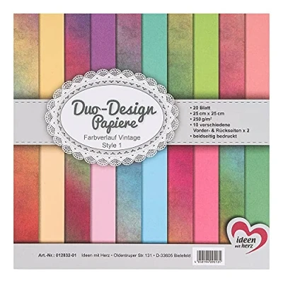 Image de Ideen mit Herz Papier double design Bloc de 20 feuilles bricolage 25 x cm 250 g/m² Impression des deux côtés Idéal pour le scrapbooking (style vintage 01)