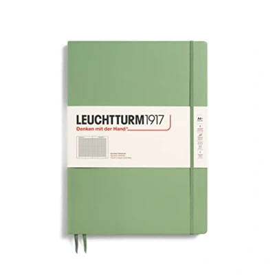 Image de LEUCHTTURM1917 363919 Carnet Master Slim (A4+), couverture rigide, 123 pages numérotées, Sauge, Quadrillé