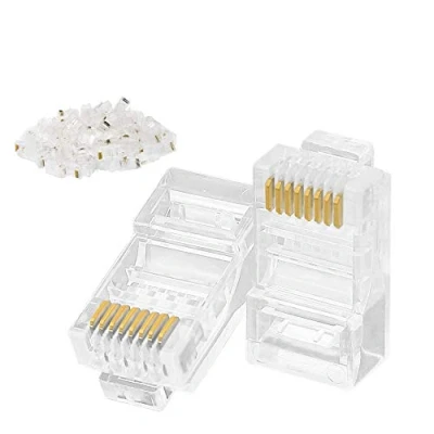 Image de Lot de 100 fiches modulaires RJ45 CAT6 à sertir 8P8C Connecteurs 22 26 AWG pour câble torsadé CAT5, CAT5E, UTP
