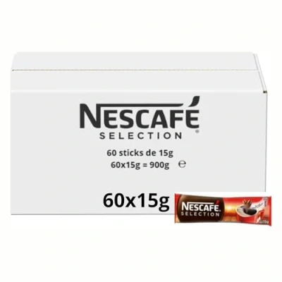 Image de NESCAFÉ Sélection Café instantané en sticks Sachet Dose Pour 1 Litre Corsé et Généreux 100% Issu d&#039;un Approvisionnement Plus Responsable Carton de 60 Doses 15g