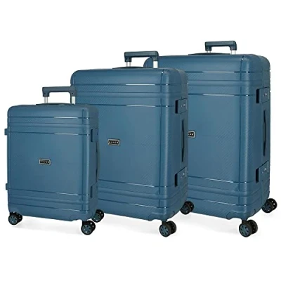 Image de Movom Dimension Jeu de valises Bleu 55/66/75 cm Rigide Polypropylène Fermeture TSA 78L 11,3 kg 4 Roues Doubles Bagages à Main, bleu,