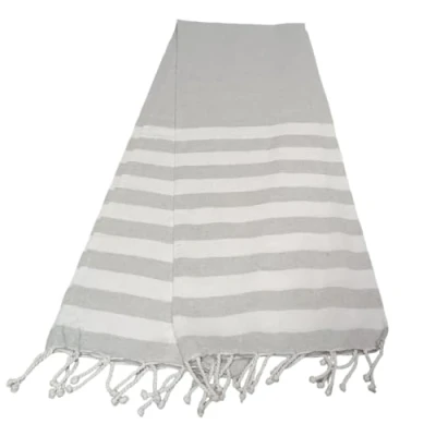 Image de Atout Ciel Serviette de Plage, fouta, rayée avec Franges 90 x 180 cm, Gris