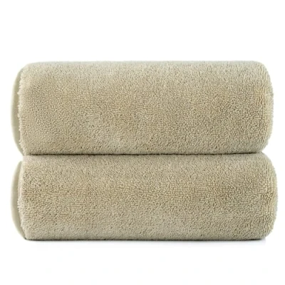 Image de POLYTE Lot de 2 serviettes bain surdimensionnées en microfibre à tissage torsadé, non pelucheuses, séchage rapide, 152,4 x 76,2 cm (beige)