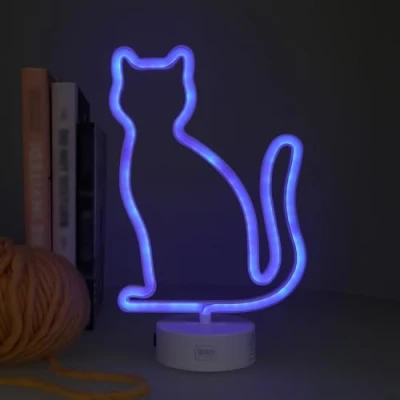 Image de Legami lampe LED effet néon &#039;It&#039;s a Sign&#039;, en forme de chat, câble USB inclus, Night Lights avec piédestal, dimensions 20 x 32,5 10 cm, thème Kitty