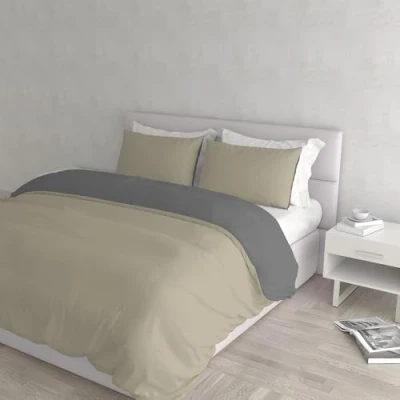 Image de Italian Bed Linen CP NC Tortora/Fumo 2P Natural Color housse de couette double face couleur unie avec taies d&#039;oreiller, Tourterelle/Gris foncé