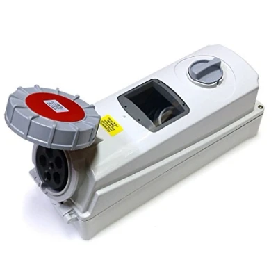 Image de Prise 63 A à 5 broches avec rail DIN pour MCB RCD etc. 380 V 415 IP67 3P+N+E Connecteur étanche triple phasé rouge