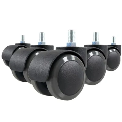 Image de hjh OFFICE 619007 roulettes pour Chaise de Bureau, Roues Bureau ROLO M10/50mm Noir avec Filetage, Lot 5, Tige filetée 10 mm, diamètre Roue 50 adaptées sols durs et Moquette