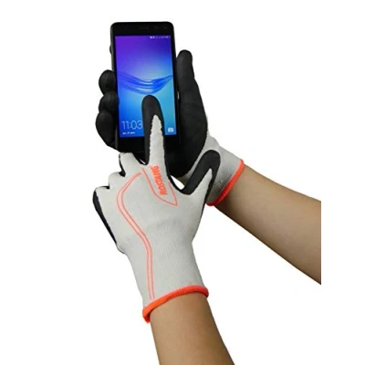 Image de ROSTAING MAXSTRONG.F IT06 Gant Serie Touch Femme Gros Travaux Résistance à la Coupure, Leash Poignet Fonction Tactile, Noir/Blanc, 22 x 12 1 cm