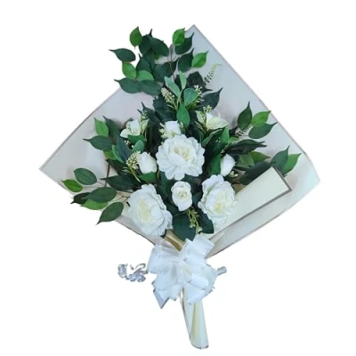 Image de DRW Bouquet de Fleurs artificielles pour cimetière à Mettre dans Un Pot, Vase ou sur Une Tombe 73 x 63 20 cm (pivoines Blanches)