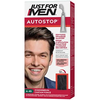 Image de Just For Men Teinture Pour Cheveux Brun, Sans Mélange, Avec Peigne D&#039;Application Ultra Facile Camoufler Les Blancs, Ammoniaque Ni Peroxyde, A45