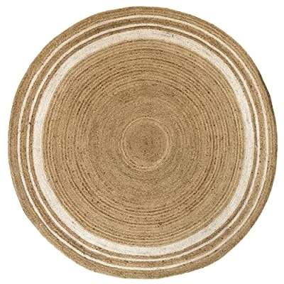 Image de Hamid Tapis Jute Naturel, de Alhambra Couleur Naturelle Blanc Rond, 100% Fibre Jute, Tissé à la Main, Salon, Chambre, Couloir Tapis, (200x200cm)