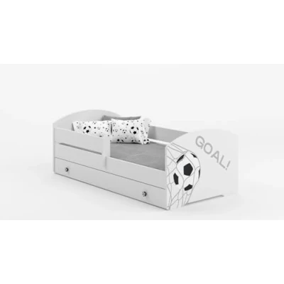 Image de Lit enfant LUK 70x140 avec matelas sommier et tiroir, barrière de sécurité Blanc football