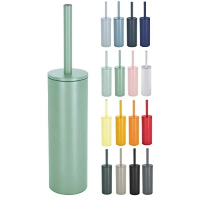 Image de Spirella, Brosse WC avec Support Acier, Modèle Akira, tête Interchangeable et d&#039;un Pot en Acier Solide, Récipient hygiénique, Toilette fermée, à Poser, Vert Mat, 40 x 9.5 cm