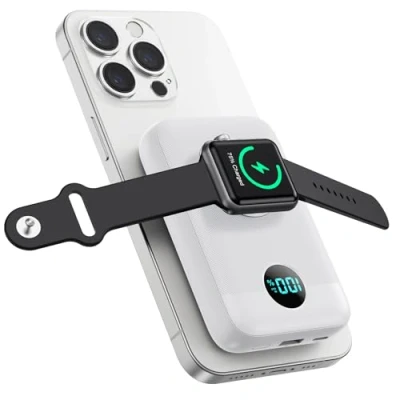 Image de Batterie Externe Magnétique sans Fil, 10800mAh USB C Power Bank pour MagSafe, QC4.0+PD 22,5W Charge Rapide Chargeur Portable avec écran LCD Apple Watch/iPhone 16/15/14/13/12 Séries Blanc