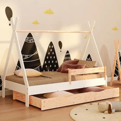 Image de smartwood lit cabane tipi D avec tiroir 80x160 sommier à Lattes Meubles de Chambre d&#039;enfant Enfant pour Garcons et Filles Blanc 160x80