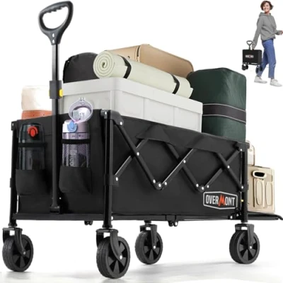 Image de OVERMONT Chariot d&#039;épicerie Pliable Utilitaire et Robuste avec Roues de Jardin léger 100 L pour Le Shopping, l&#039;épicerie, Sport, Noir