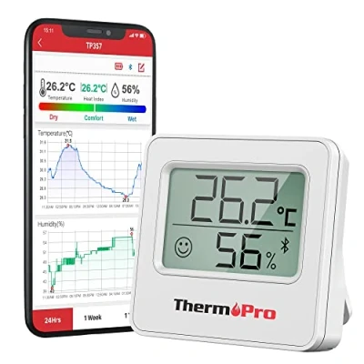 Image de Thermopro TP357 Petit Thermometre Interieur Numérique Bluetooth de Hygrometre Interieur, Termometre Maison Pieces Thermomètre Connecté Utilisé avec Smart APP, Cave a Vin Multifonctions