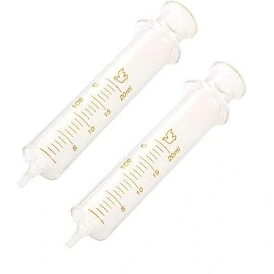 Image de Lot de 2 seringues réutilisables en verre, 20 ml, diamètre standard, injecteur laboratoire