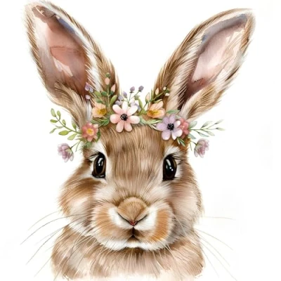 Image de Lot de 20 Serviettes table Pâques lapin mignon avec fleurs comme décoration en papier motif pour le printemps animaux Convient