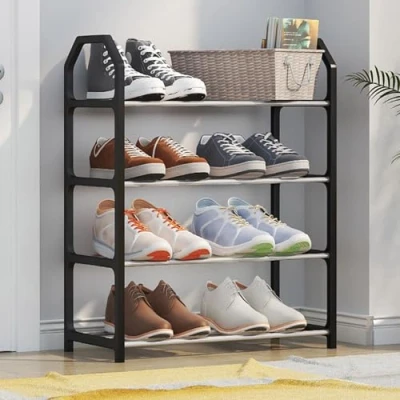 Image de HshDUti Étagère Chaussure à 4 Niveaux, Range Chaussure, en Métal/, Porte Meuble de Rangement, 42 x 18 50 cm, Cadre Plastique, Rangement pour Chaussures, Entrée, Chambre Noir