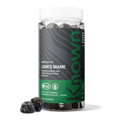 Image de Gommes de Champignons Crinière Lion 1000mg Par Known Complément Nootropique pour la Cognition, l&#039;Humeur, l&#039;Immunité &amp; l&#039;Inflammation Saveur Délicieuse Myrtille 60 Véganes Deux J