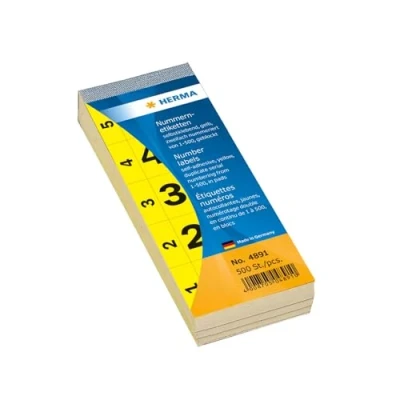 Image de HERMA 4891 Bloc de numéros autocollants 1 500 28 x 56 mm Jaune