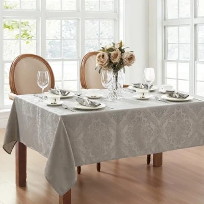 Image de Elrene Home Fashions Nappe damassée rectangulaire en Polyester, argenté, 152,4 x 213,4 cm