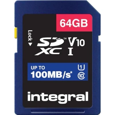 Image de Integral Carte Mémoire 64Go SDXC Haute Vitesse jusqu&#039;à 100MB/s Classe 10, V10, UHS1, U1 + Adaptateur SD