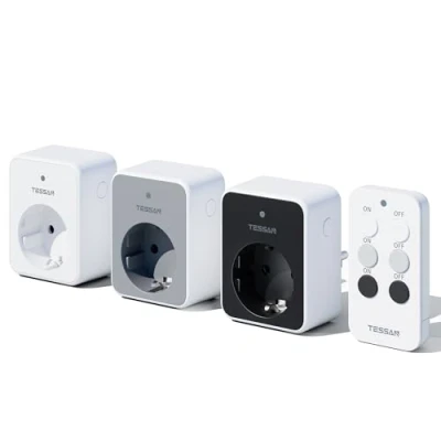Image de TESSAN Prise Telecommande sans Fil, 3+1 Set avec telecommande, 3600W Télécommandée Interrupteur, 30,5M Connectée Batterie multiprise Blanc Gris Noir